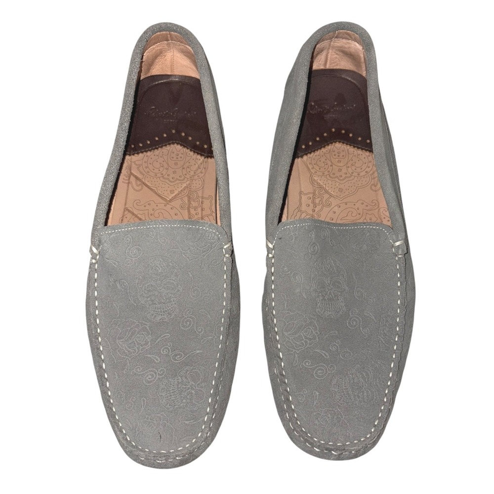 Robert‎ Graham Crossbones Skull and Roses Gray Suede Driving Mocs sz 12